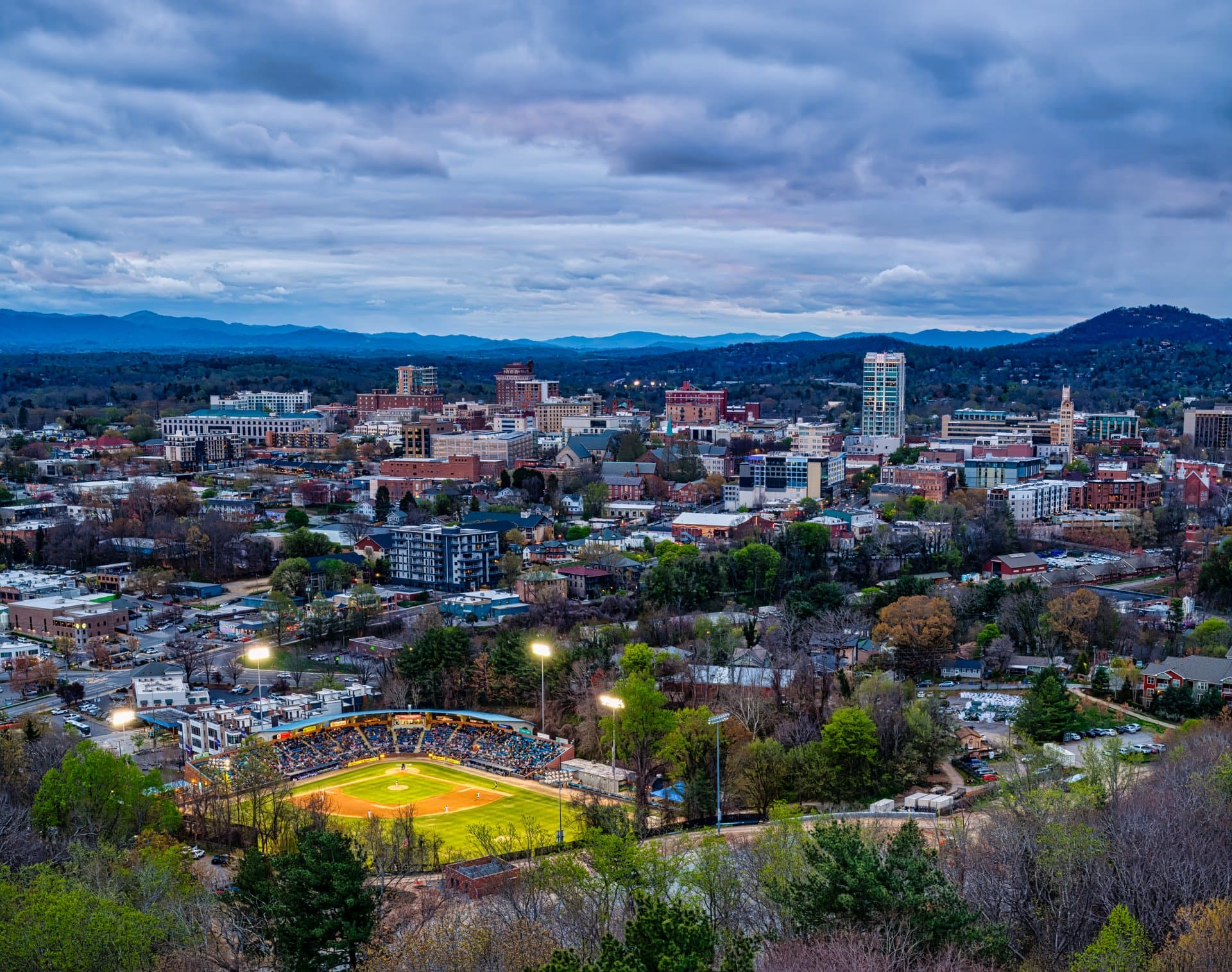 Aerial view of Asheville NC