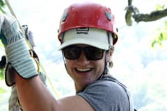 Josh Hutcherson ziplining at Navitat. Josh Hutcherson ziplining at Navitat.