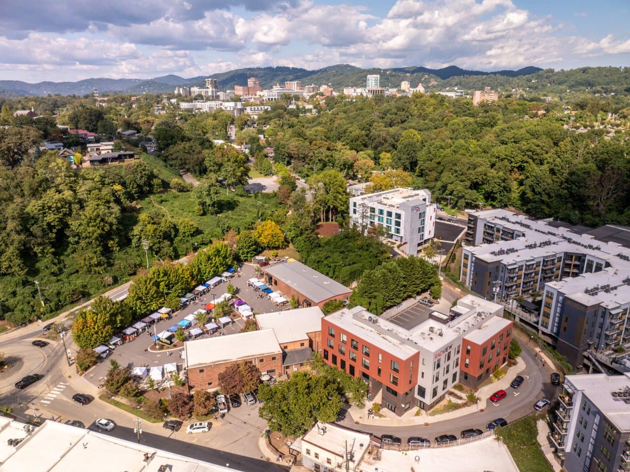 Ariel view of River Arts District and Downtown