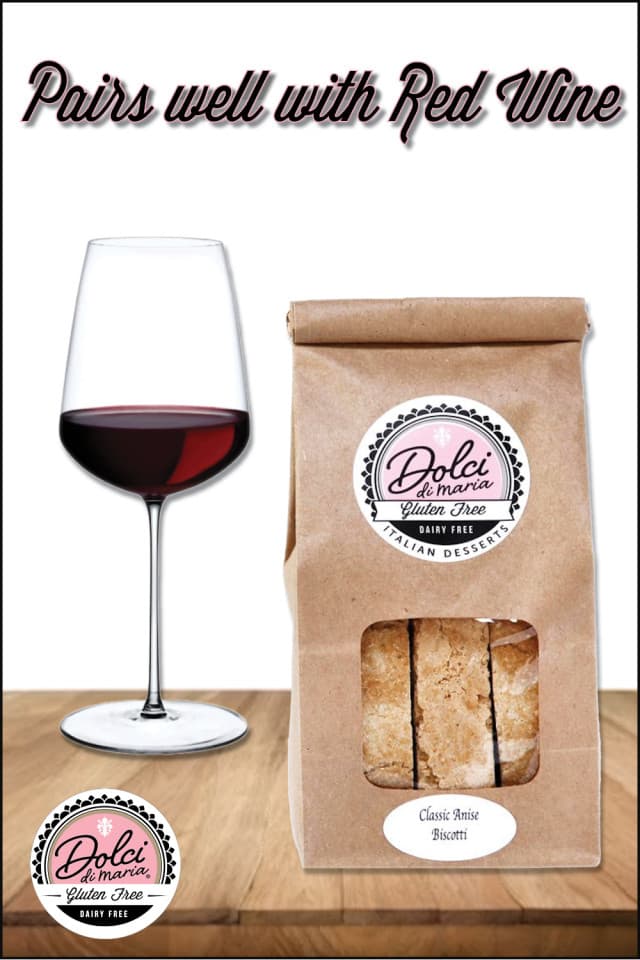 Our gluten free, dairy free biscotti pair perfectly with red wine Our gluten free, dairy free biscotti pair perfectly with red wine