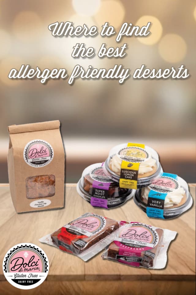 All of our desserts are gluten free, dairy free, and nut free! Many are vegan, too! Look at our website for a list of stores where you can find them near you. All of our desserts are gluten free, dairy free, and nut free! Many are vegan, too! Look at our website for a list of stores where you can find them near you.