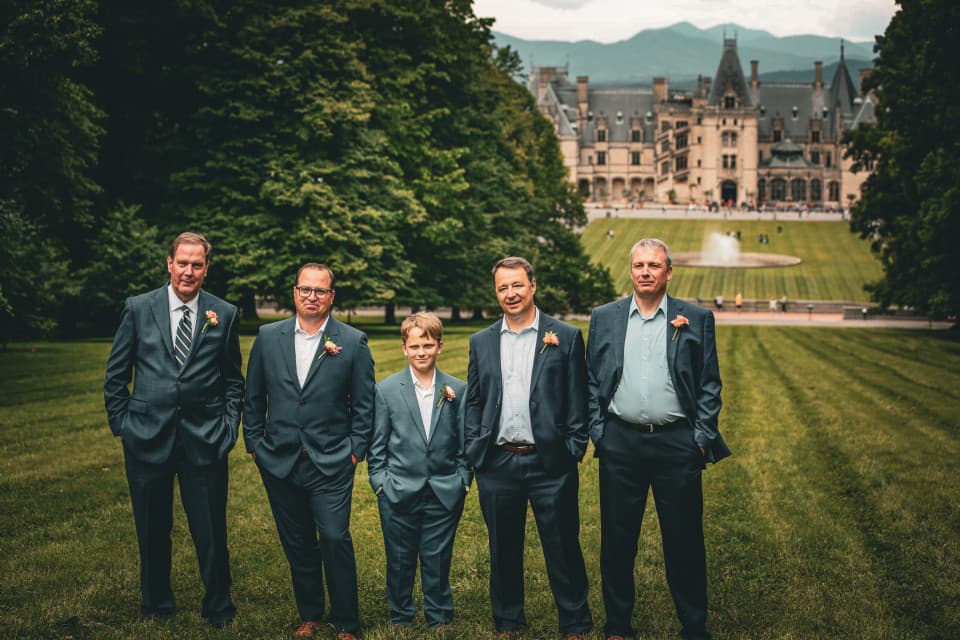 Light Shifter Studios captures the groomsmen at a Wedding in front of The Biltmore Estate in Asheville, NC Light Shifter Studios captures the groomsmen at a Wedding in front of The Biltmore Estate in Asheville, NC