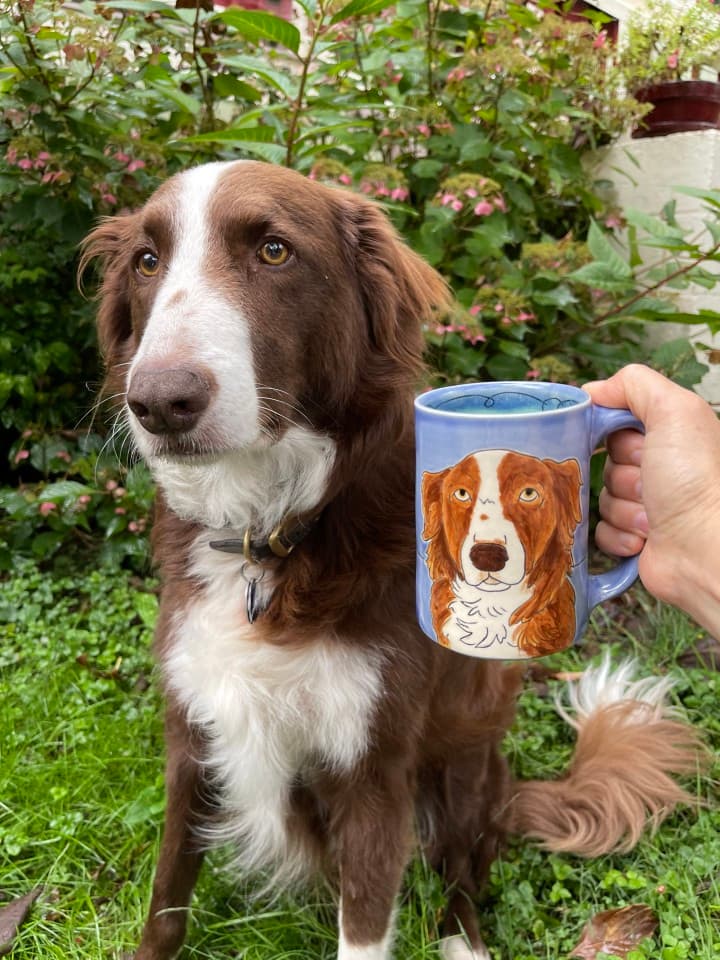 This is my dog with his own custom pet portrait mug. You can also have a perfect cup. This is my dog with his own custom pet portrait mug. You can also have a perfect cup.