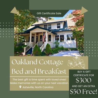 Holiday Gift Certificate Promotion at Oakland Cottage B&B