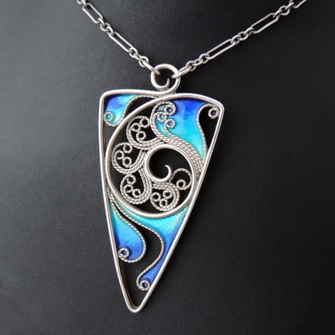 Argentium Silver filigree with torch fired enamel. Argentium Silver filigree with torch fired enamel.