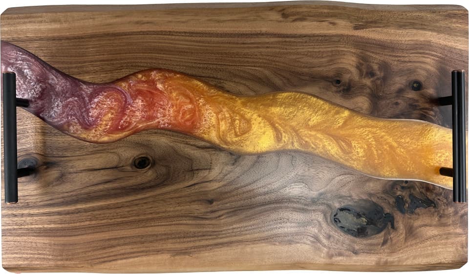 Organic edge walnut with ombre gold resin Organic edge walnut with ombre gold resin