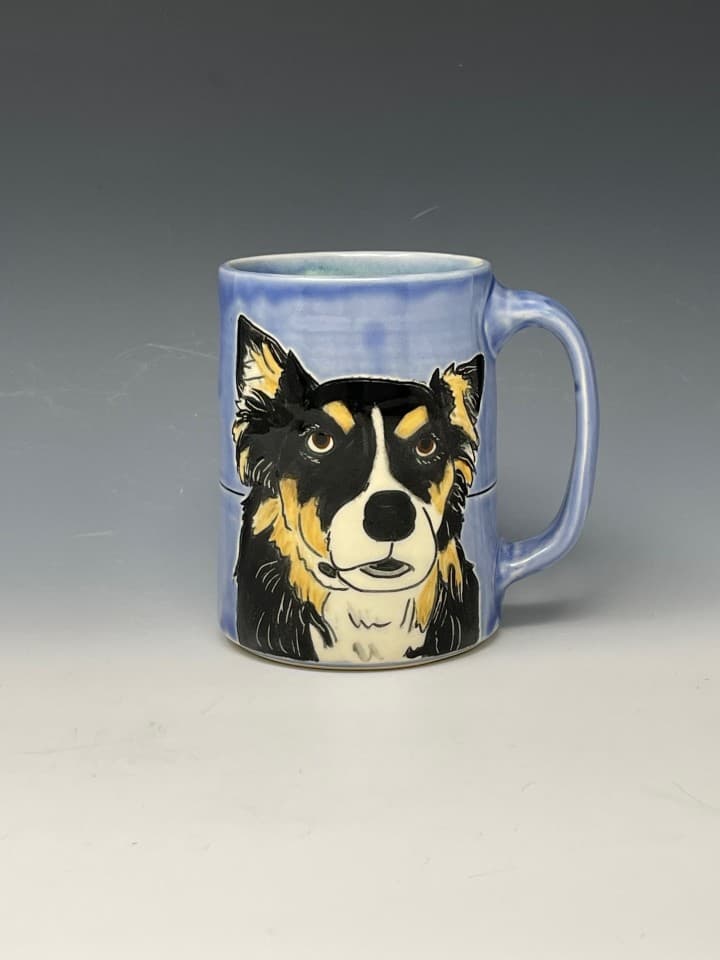 Handmade pet portrait mug. This piece is made on a potter's wheel and the pup is hand drawn and painted on the mug. Handmade pet portrait mug. This piece is made on a potter's wheel and the pup is hand drawn and painted on the mug.