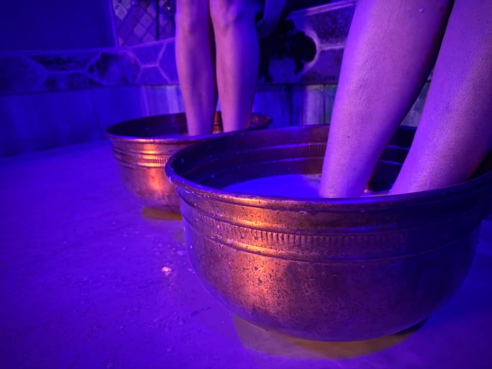 Herbal foot soaks inside the Hammam for larger parties Herbal foot soaks inside the Hammam for larger parties