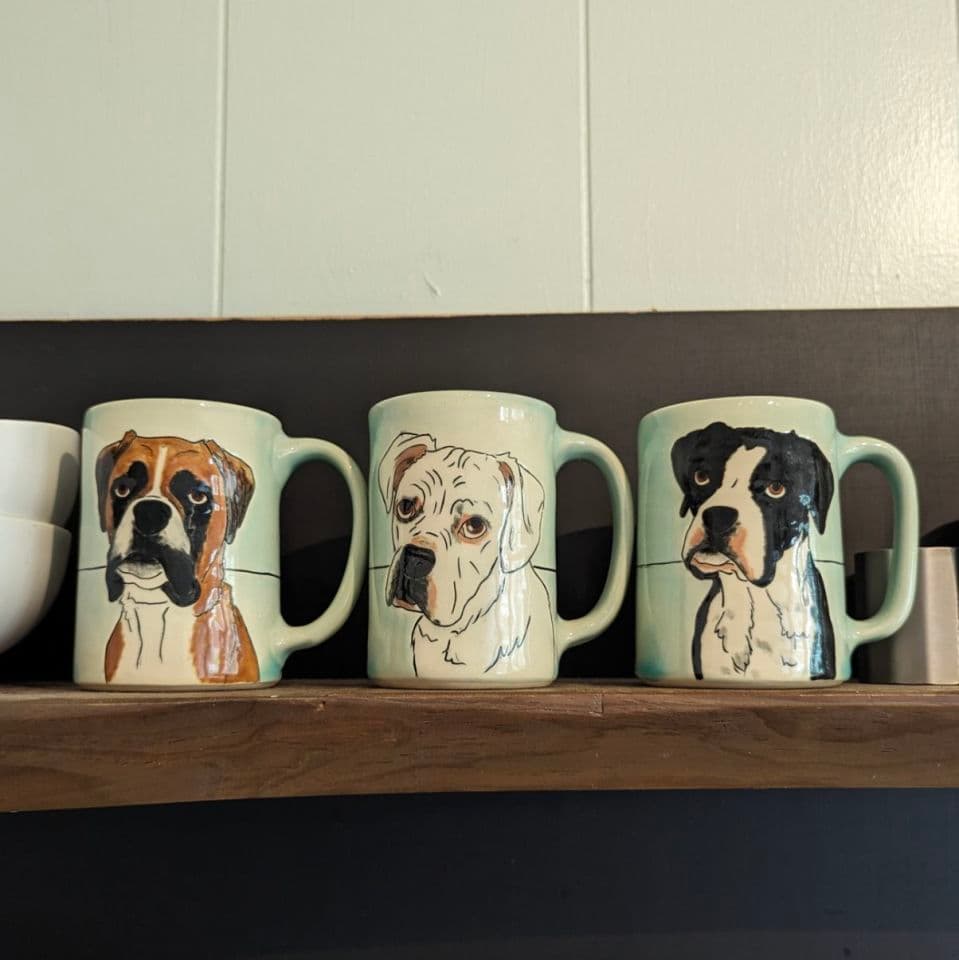 A set of custom pet portrait mugs. Sweet boxers. A set of custom pet portrait mugs. Sweet boxers.