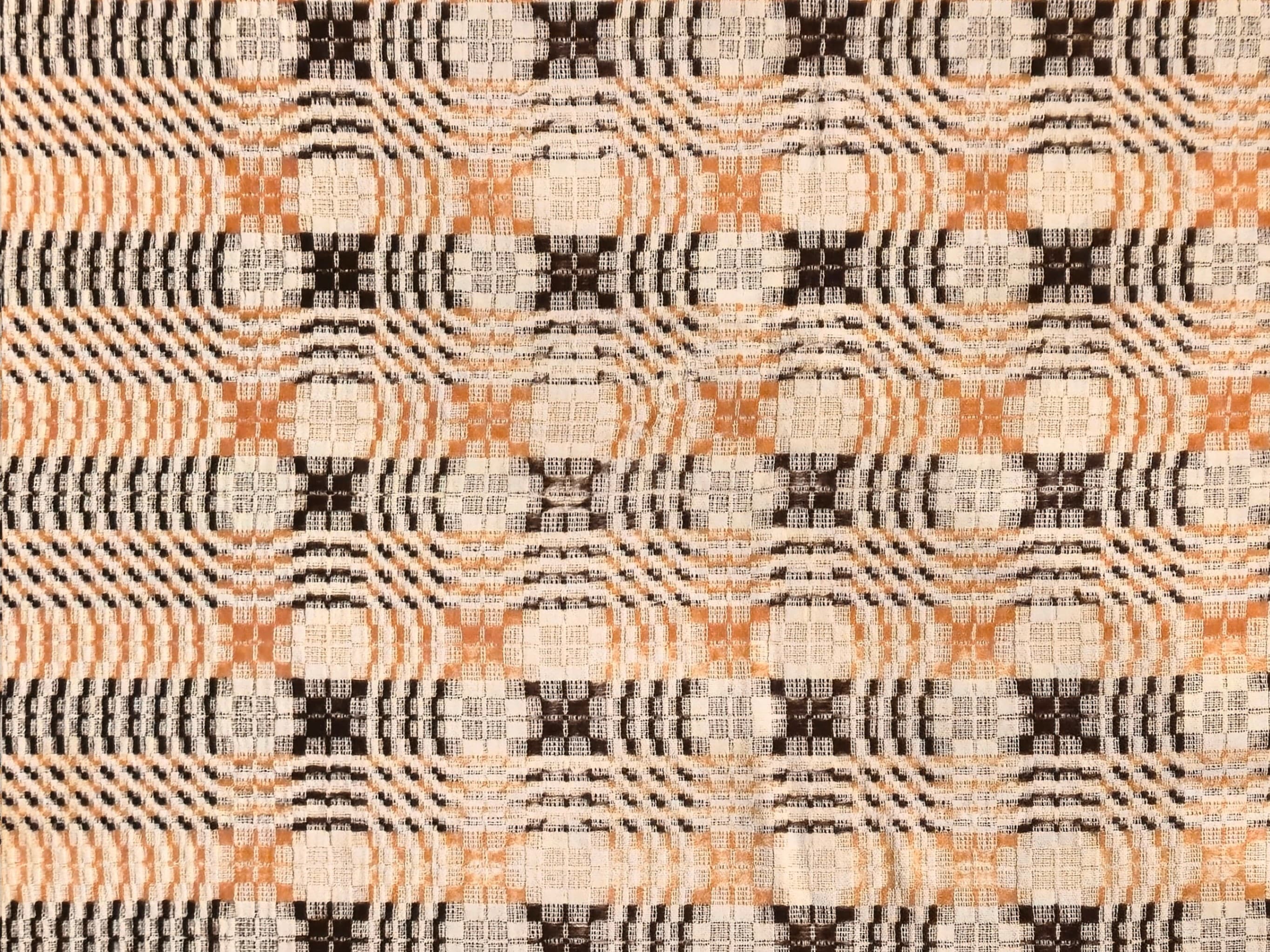 Clinch Valley Blanket Mill, Cedar Bluff, VA, "Snail Trail", circa 1930–1950, wool and cotton, 76 × 110 inches. Courtesy of Historic Crab Orchard Museum. Clinch Valley Blanket Mill, Cedar Bluff, VA, "Snail Trail", circa 1930–1950, wool and cotton, 76 × 110 inches. Courtesy of Historic Crab Orchard Museum.