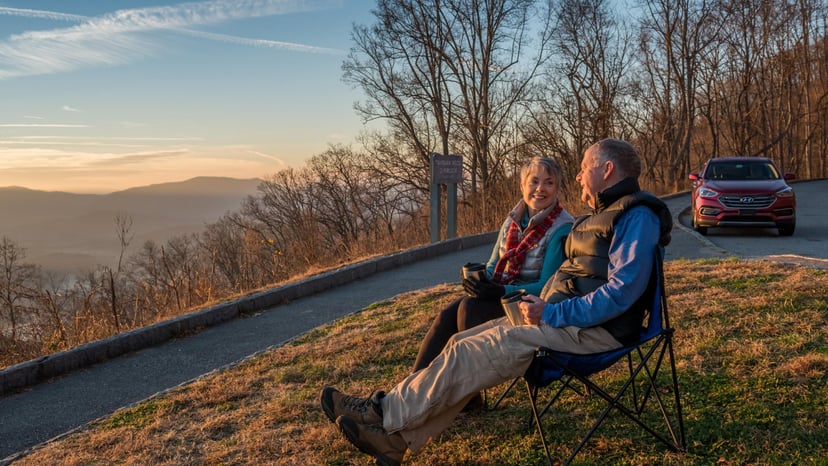 Couple sitting at sunset Weaverville