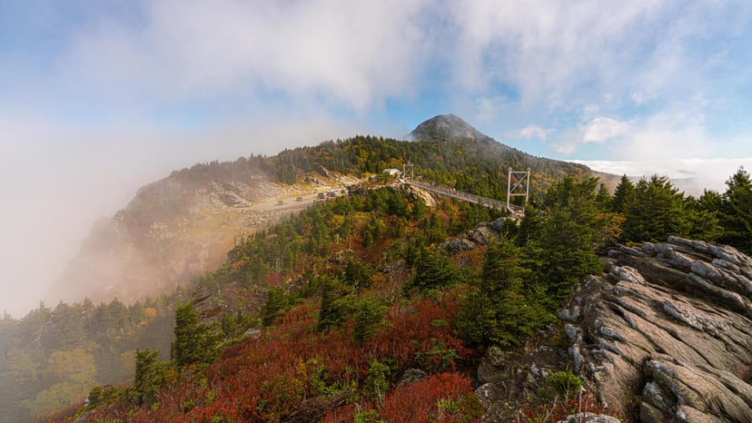Mist over colorful trees on Grandfather Mountain