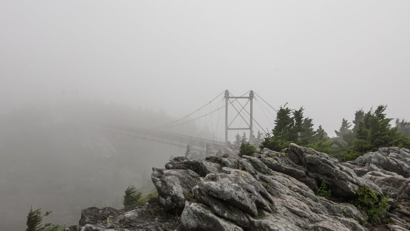 A bridge in fog on Grandfather Mountain