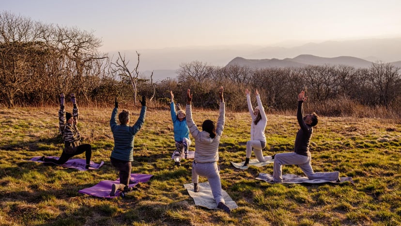 Group yoga with Asheville Wellness Tours