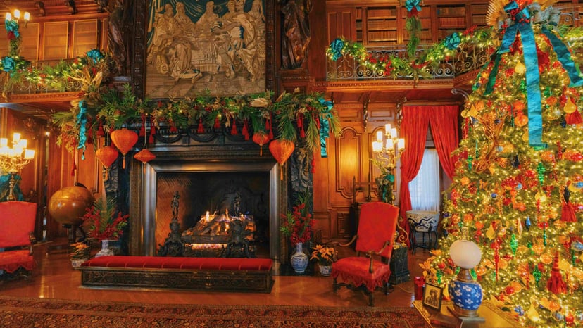 Ornate Christmas decor inside Biltmore House