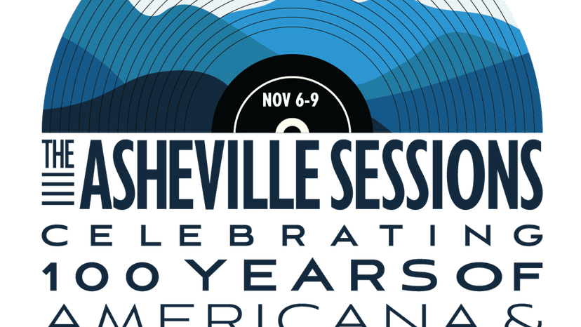 Asheville Sessions Logo featuring an record with mountains on it and text that reads "The Asheville Sessions Celebrating 100 Years of Americana & Appalachia"